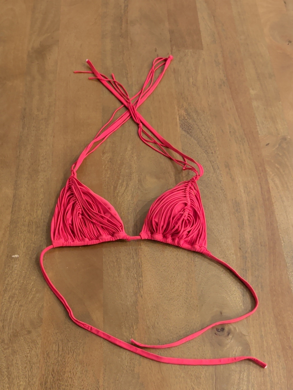 Pilyq Hot Pink Ruched Triangle Halter Bikini Top